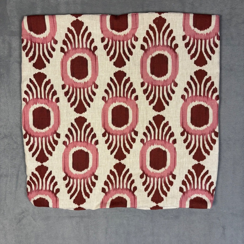 Handmade Ikat Medallion Pillow Cover 22x22 Burgundy Pink Designer Fabric USA